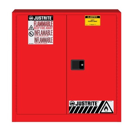 Justrite 30 gal, 1 Shelves, 18-Gauge Steel, 36 in W x 35 in H x 24 in D, Red JT893301